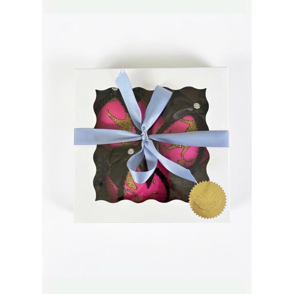 Hot Pink Cheetah Christmas Ornaments Set of 3, 4 Inch Bauble, Gift Boxed
